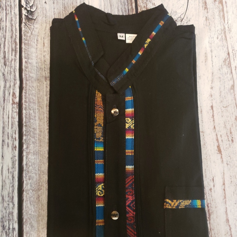 Mexican Guayabera Shirt Model Coralillo Black